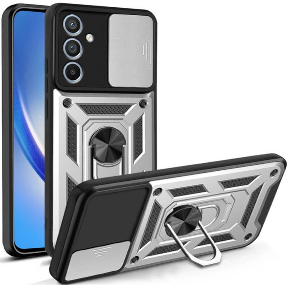 Ανθεκτική Θήκη με Κάλυμμα για την Κάμερα & Μεταλλικό Ring Holder - Samsung Galaxy A35 - Bodycell Armor Slide - Silver