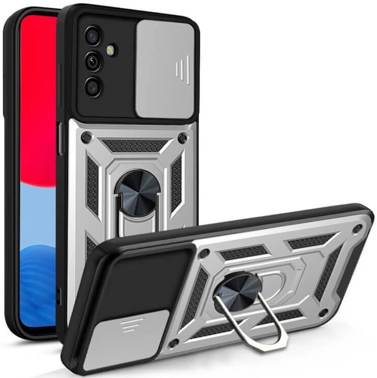 Ανθεκτική Θήκη με Κάλυμμα για την Κάμερα & Μεταλλικό Ring Holder - Samsung Galaxy M15 - Bodycell Armor Slide - Silver