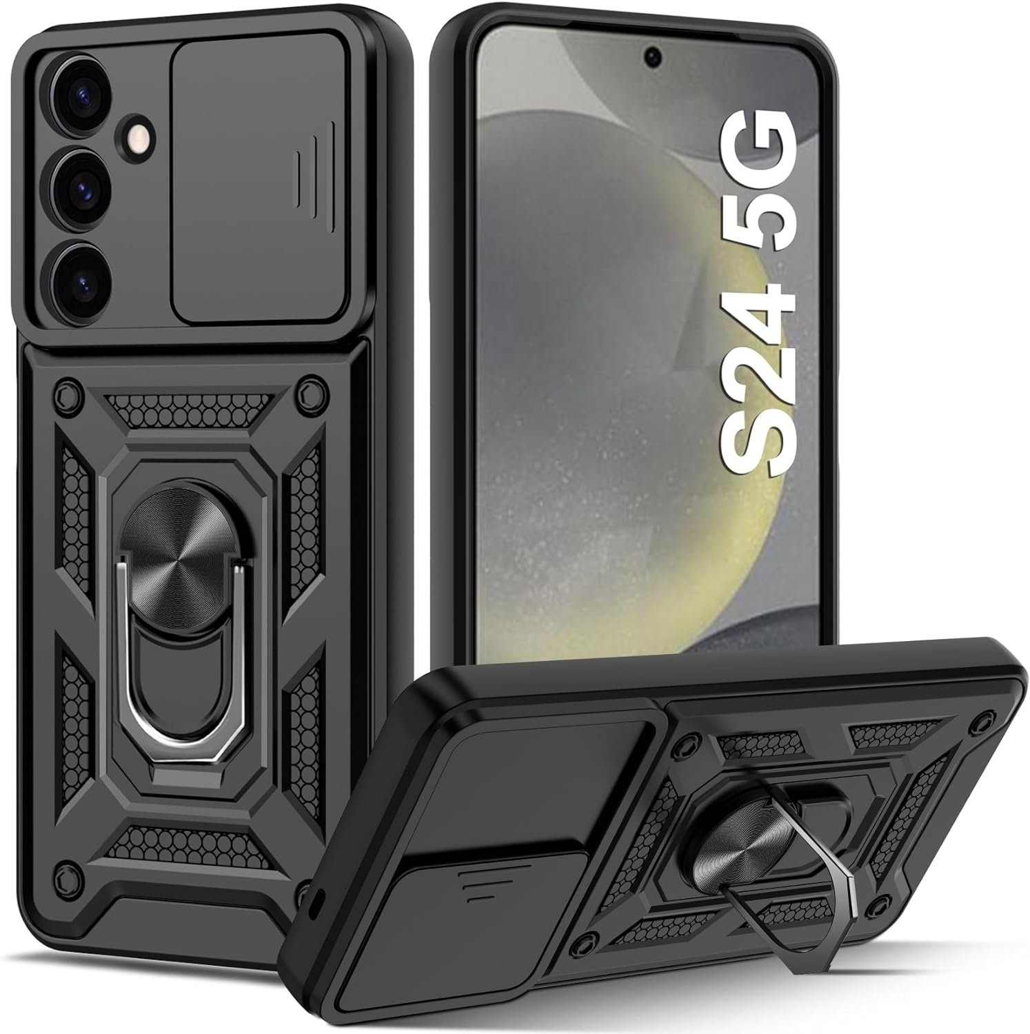 Ανθεκτική Θήκη με Κάλυμμα για την Κάμερα & Μεταλλικό Ring Holder - Samsung Galaxy S24 - Bodycell Armor Slide  - Black