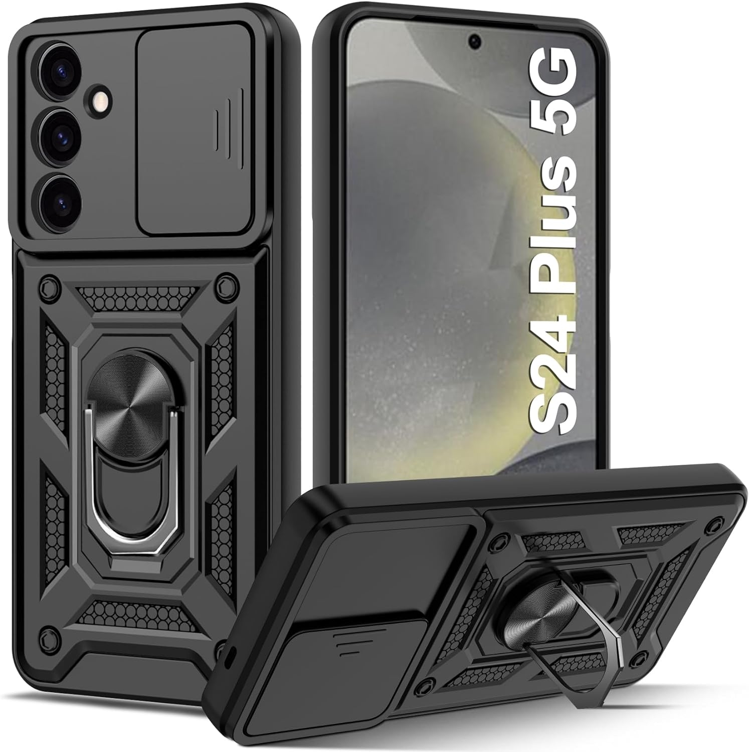 Ανθεκτική Θήκη με Κάλυμμα για την Κάμερα & Μεταλλικό Ring Holder - Samsung Galaxy S24 Plus - Bodycell Armor Slide  - Black