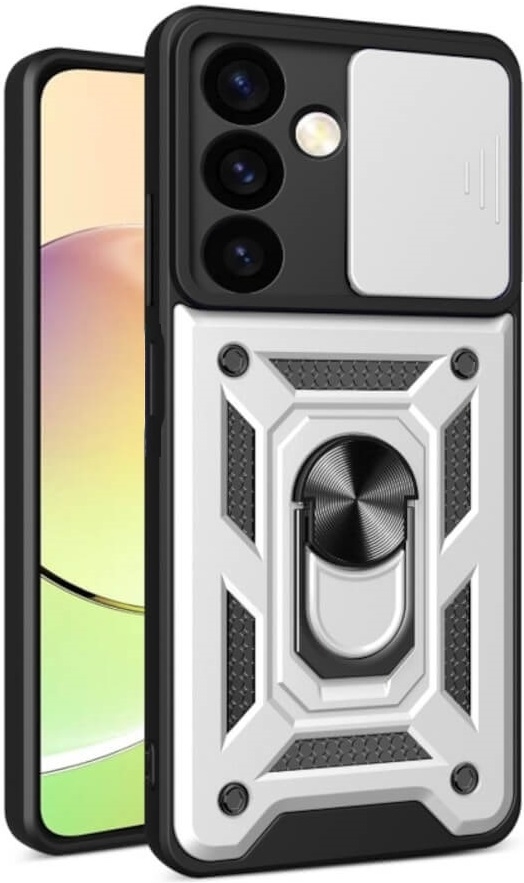 Ανθεκτική Θήκη με Κάλυμμα για την Κάμερα & Μεταλλικό Ring Holder - Samsung Galaxy S24 Plus - Bodycell Armor Slide - Silver