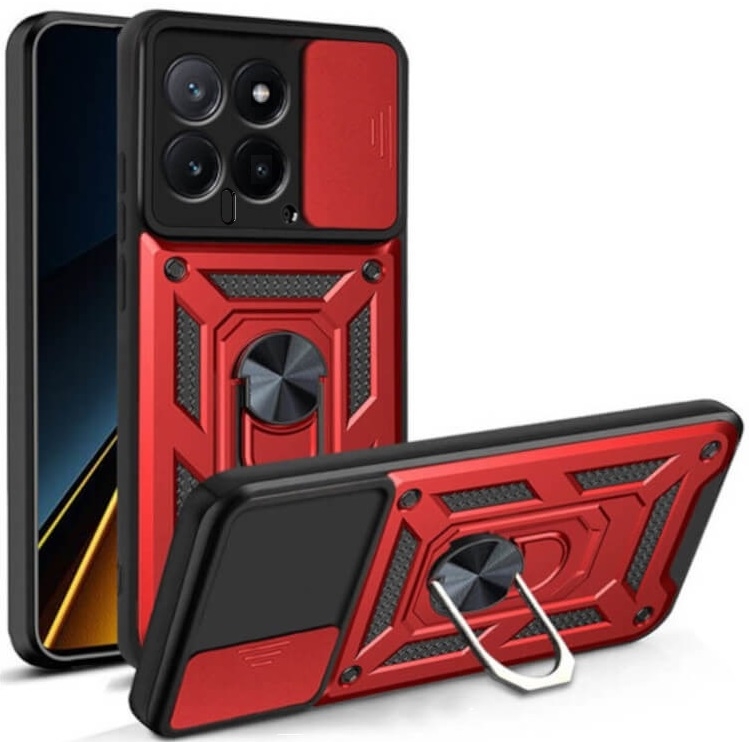Ανθεκτική Θήκη με Κάλυμμα για την Κάμερα & Μεταλλικό Ring Holder - Xiaomi 14 - Bodycell Armor Slide - Red