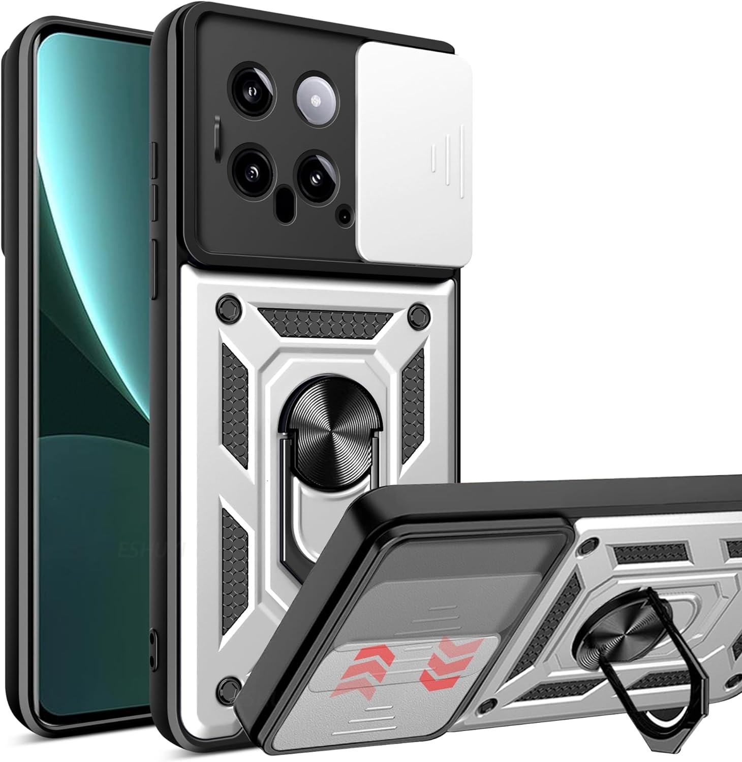 Ανθεκτική Θήκη με Κάλυμμα για την Κάμερα & Μεταλλικό Ring Holder - Xiaomi 14 - Bodycell Armor Slide - Silver