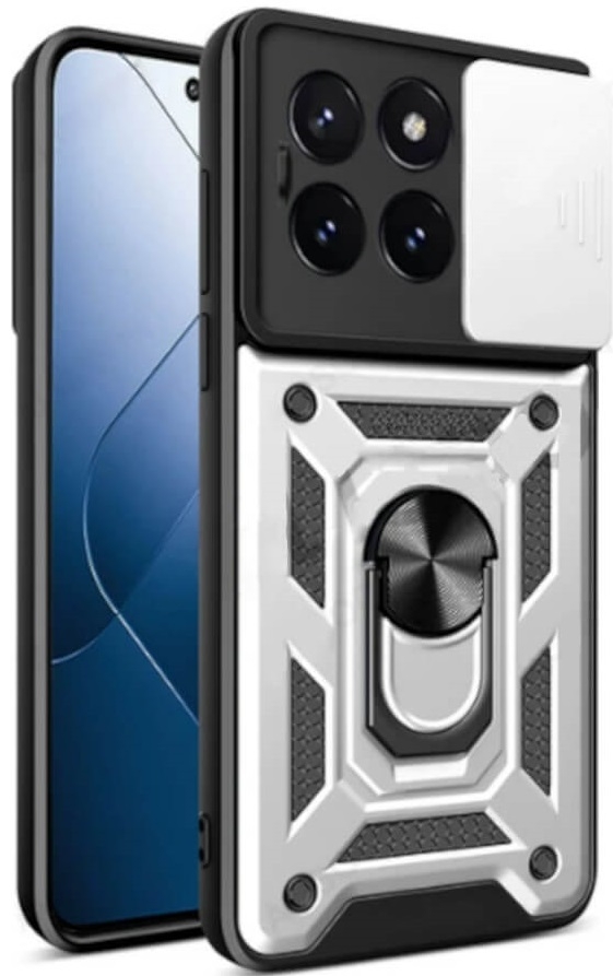 Ανθεκτική Θήκη με Κάλυμμα για την Κάμερα & Μεταλλικό Ring Holder - Xiaomi 14 Pro - Bodycell Armor Slide - Silver