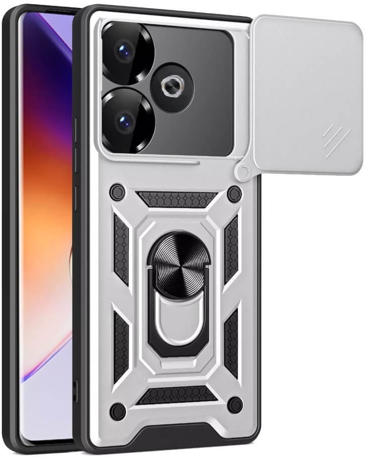 Ανθεκτική Θήκη με Κάλυμμα για την Κάμερα & Μεταλλικό Ring Holder - Xiaomi Poco F6 - Bodycell Armor Slide - Silver