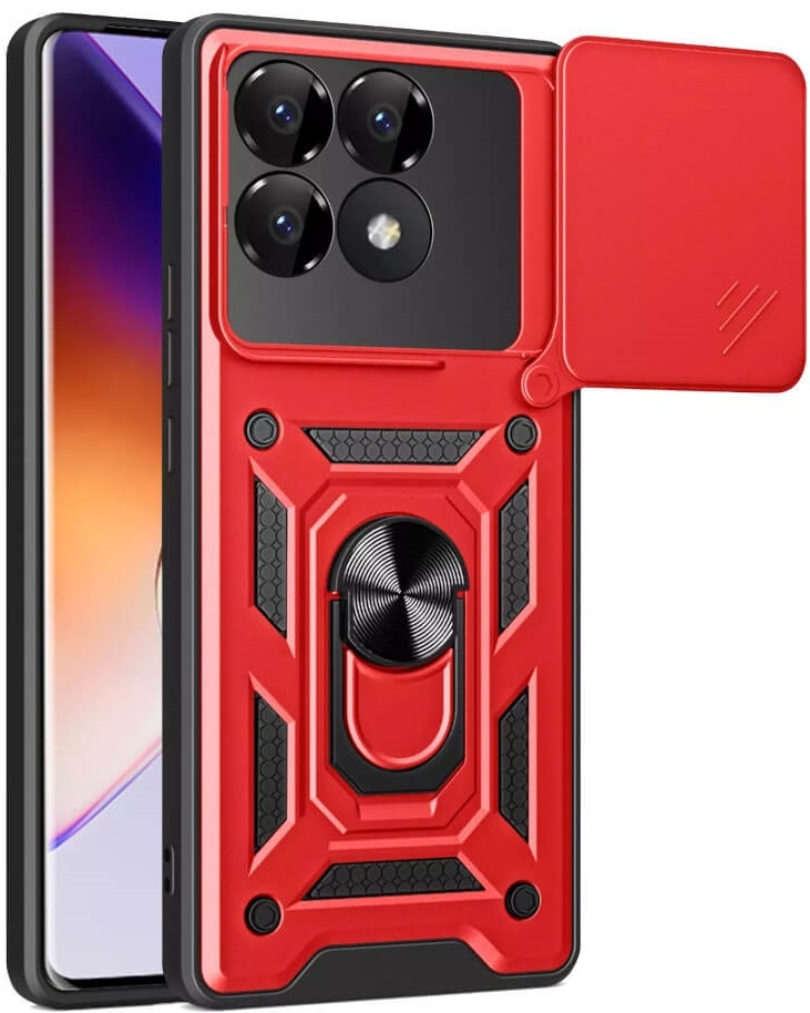 Ανθεκτική Θήκη με Κάλυμμα για την Κάμερα & Μεταλλικό Ring Holder - Xiaomi Poco F6 Pro - Bodycell Armor Slide - Red