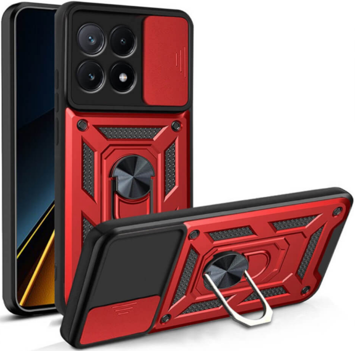 Ανθεκτική Θήκη με Κάλυμμα για την Κάμερα & Μεταλλικό Ring Holder - Xiaomi Poco X6 Pro - Bodycell Armor Slide - Red