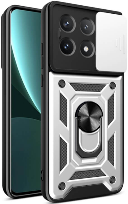 Ανθεκτική Θήκη με Κάλυμμα για την Κάμερα & Μεταλλικό Ring Holder - Xiaomi Poco X6 Pro - Bodycell Armor Slide - Silver