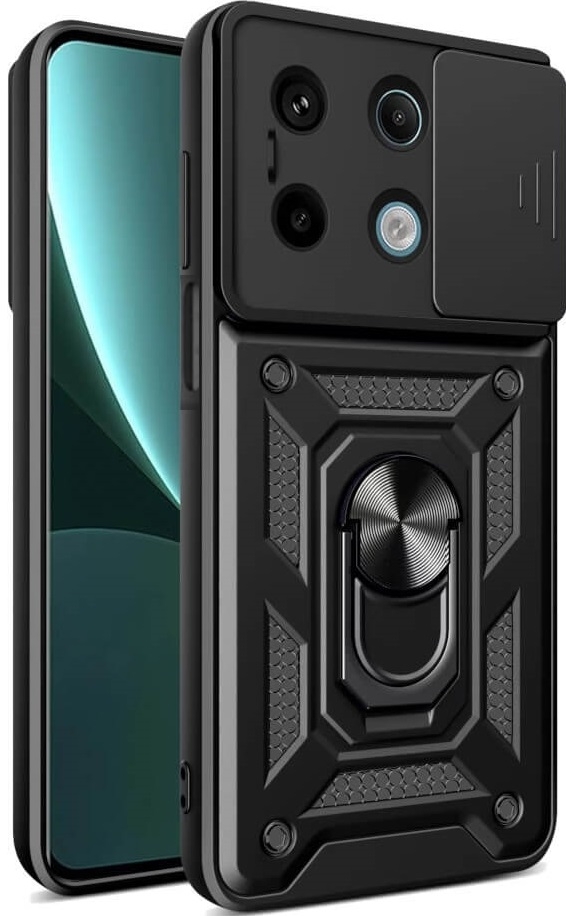 Ανθεκτική Θήκη με Κάλυμμα για την Κάμερα & Μεταλλικό Ring Holder - Xiaomi Redmi Note 13 5G - Bodycell Armor Slide - Black