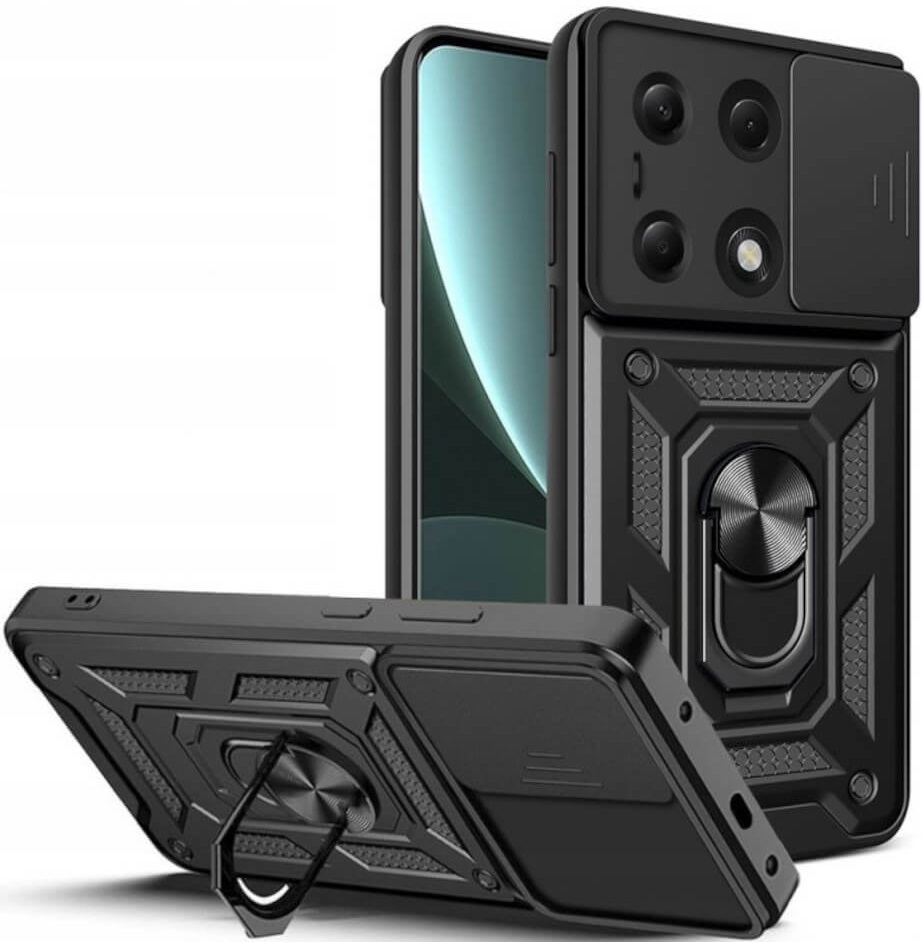Ανθεκτική Θήκη με Κάλυμμα για την Κάμερα & Μεταλλικό Ring Holder - Xiaomi Redmi Note 13 Pro 4G / Poco M6 Pro 4G - Bodycell Armor Slide - Black