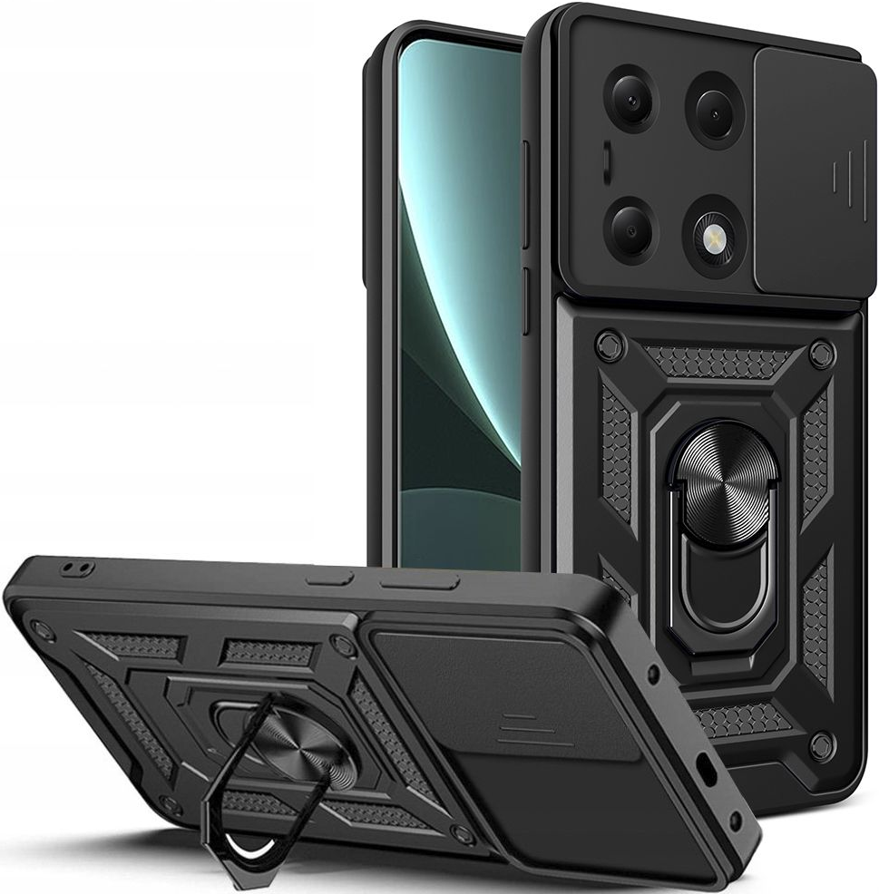 Ανθεκτική Θήκη με Κάλυμμα για την Κάμερα & Μεταλλικό Ring Holder - Xiaomi Redmi Note 13 Pro 4G / Redmi Note 14S / Poco M6 Pro 4G - Tech-Protect Camshield Pro - Black