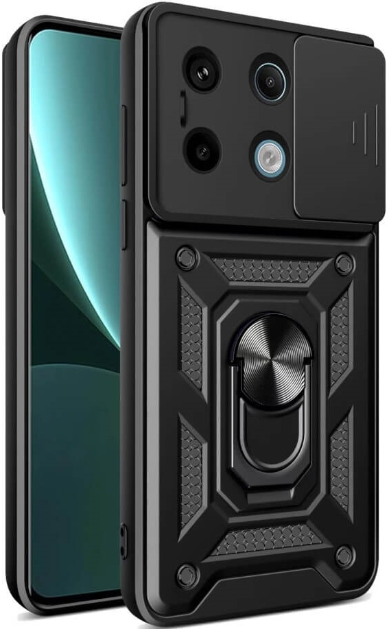 Ανθεκτική Θήκη με Κάλυμμα για την Κάμερα & Μεταλλικό Ring Holder - Xiaomi Redmi Note 13 Pro 5G / Poco X6 - Bodycell Armor Slide - Black