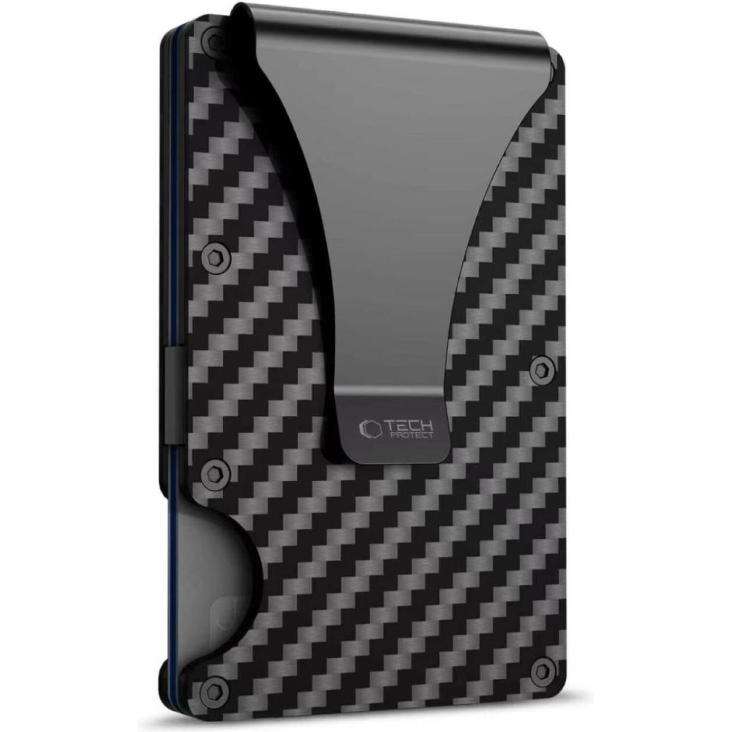 Αντικλεπτική Θήκη / Πορτοφόλι Καρτών Tech-Protect Thorn Card Wallet Σκληρή με RFID & Μεταλλικό Κλιπ Carbon Black
