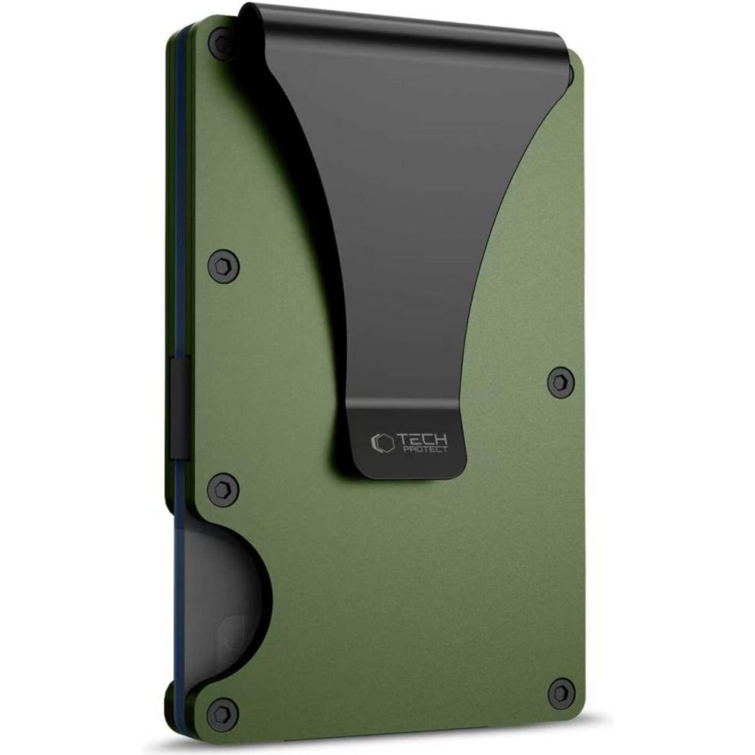 Αντικλεπτική Θήκη / Πορτοφόλι Καρτών Tech-Protect Thorn Card Wallet Σκληρή με RFID & Μεταλλικό Κλιπ Military Green