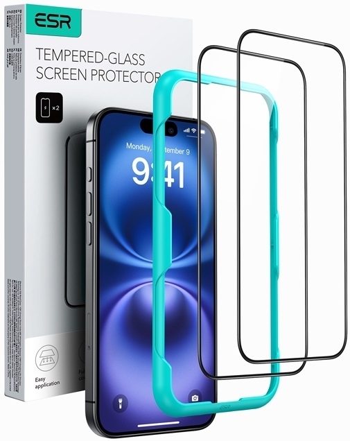 Αντιχαρακτικό Γυαλί Προστασίας Apple iPhone 16 / 15 - ESR Tempered Glass FullFace Οθόνης - 2 Τεμάχια - Black