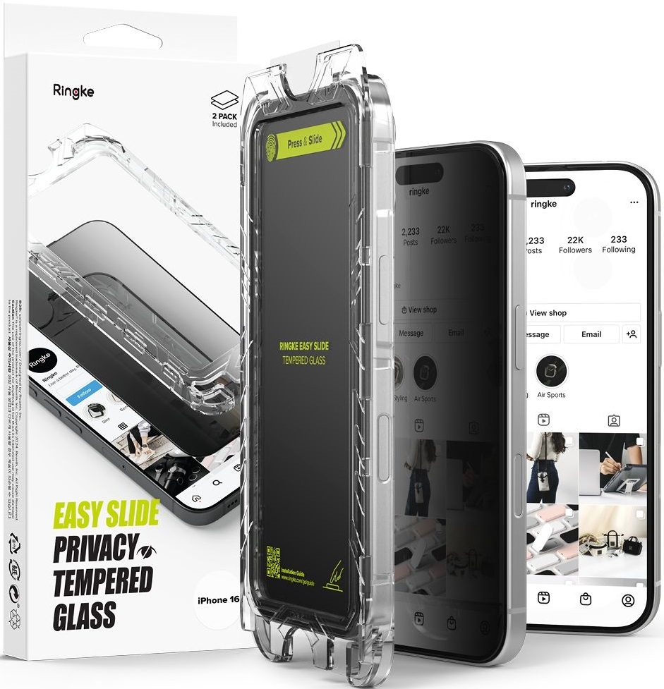 Αντιχαρακτικό Γυαλί Προστασίας Apple iPhone 16 / 15 - Ringke Easy Slide Privacy Tempered Glass FullFace Απορρήτου Οθόνης - 2 Τεμάχια - Black
