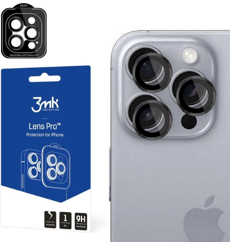 Αντιχαρακτικό Γυαλί Προστασίας Apple iPhone 16 Pro / 16 Pro Max - 3MK Lens Protection Pro για Φακό Κάμερας - Black (5903108588584)