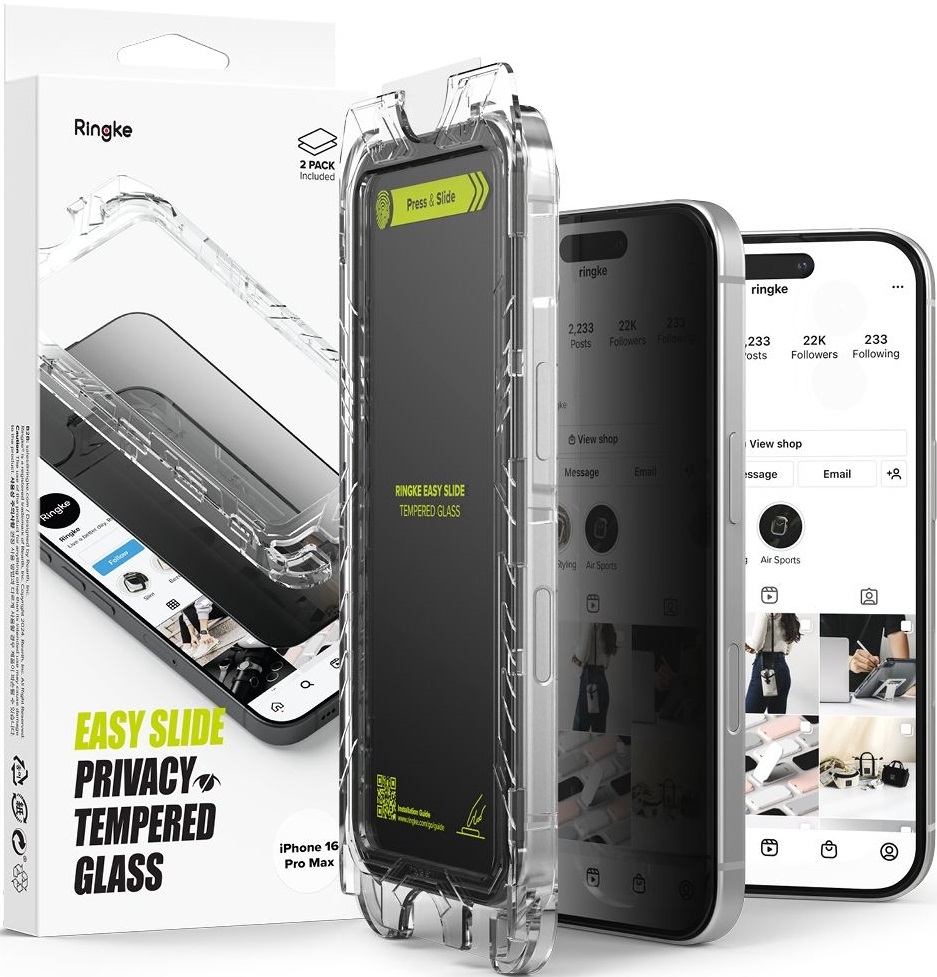 Αντιχαρακτικό Γυαλί Προστασίας Apple iPhone 16 Pro Max - Ringke Easy Slide Privacy Tempered Glass FullFace Απορρήτου Οθόνης - 2 Τεμάχια - Black 