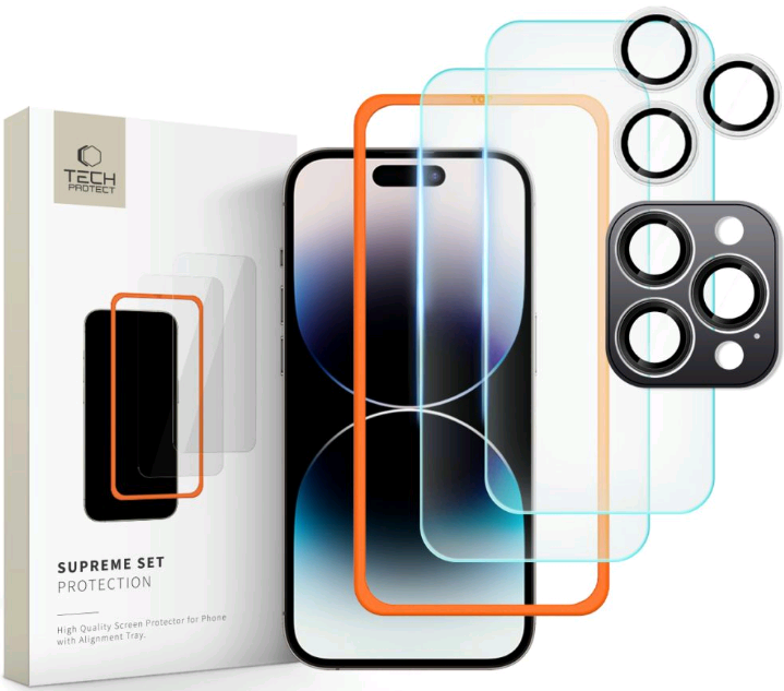 Αντιχαρακτικό Γυαλί Προστασίας Apple iPhone 16 Pro Max - Tech-Protect Supreme Set με 2 x Tempered Glass Οθόνης και 1 x Κάμερας - Clear