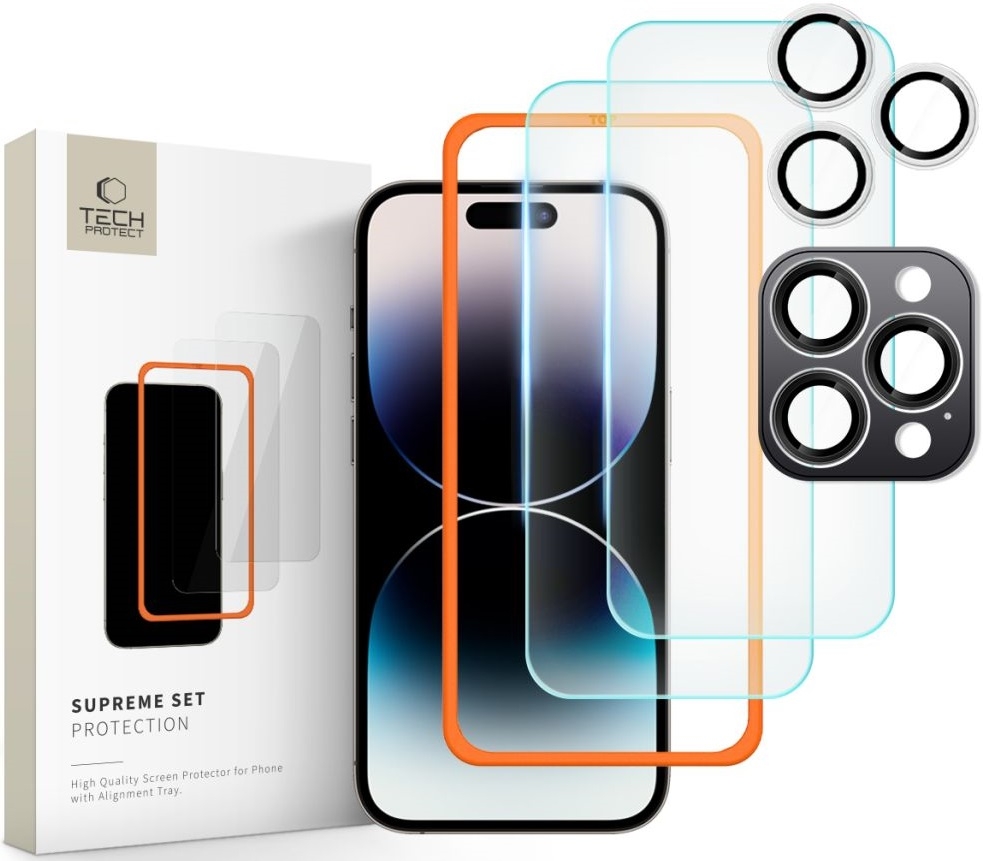 Αντιχαρακτικό Γυαλί Προστασίας Apple iPhone 16 Pro - Tech-Protect Supreme Set με 2 x Tempered Glass Οθόνης και 1 x Κάμερας - Clear