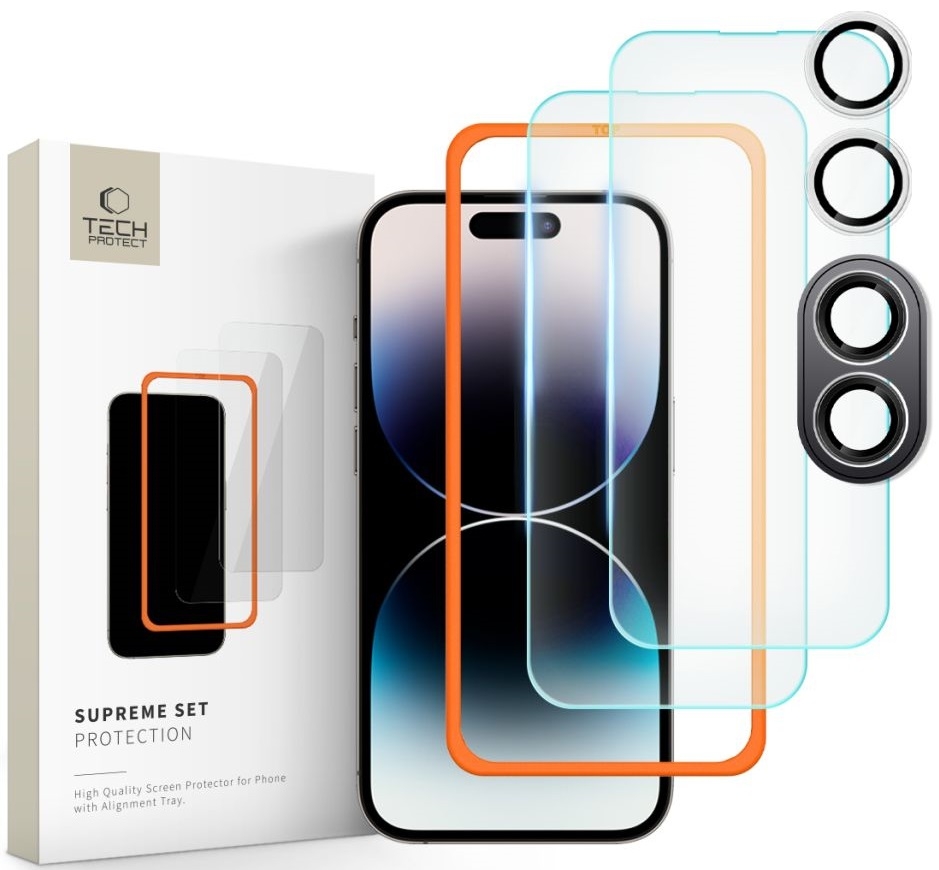 Αντιχαρακτικό Γυαλί Προστασίας Apple iPhone 16 - Tech-Protect Supreme Set με 2 x Tempered Glass Οθόνης και 1 x Κάμερας - Clear