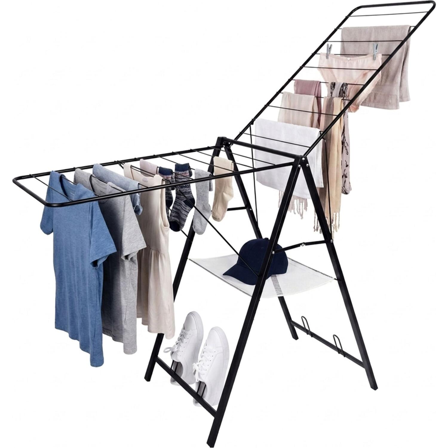 Απλώστρα Ρούχων Relaxdays Foldable Drying Rack Μεταλλική Πτυσσόμενη Δαπέδου με Θέση για Παπούτσια Black