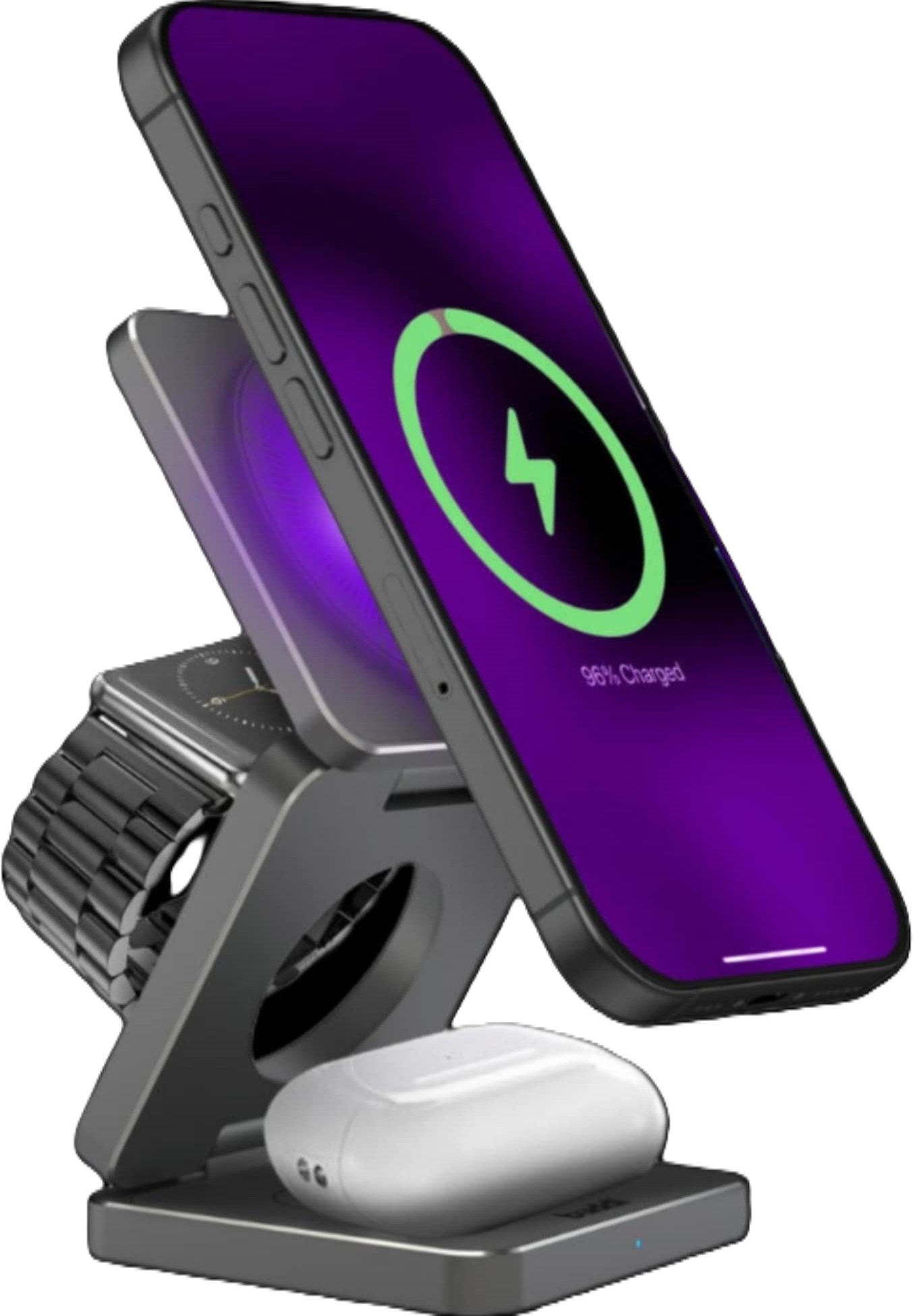 Ασύρματος Φορτιστής Buddi Power 3-σε-1 Αναδιπλούμενη Βάση MagSafe & Qi2 για iPhone / Smartphone / AirPods / Apple Watch 15W 5 Έτη Εγγύηση Grey