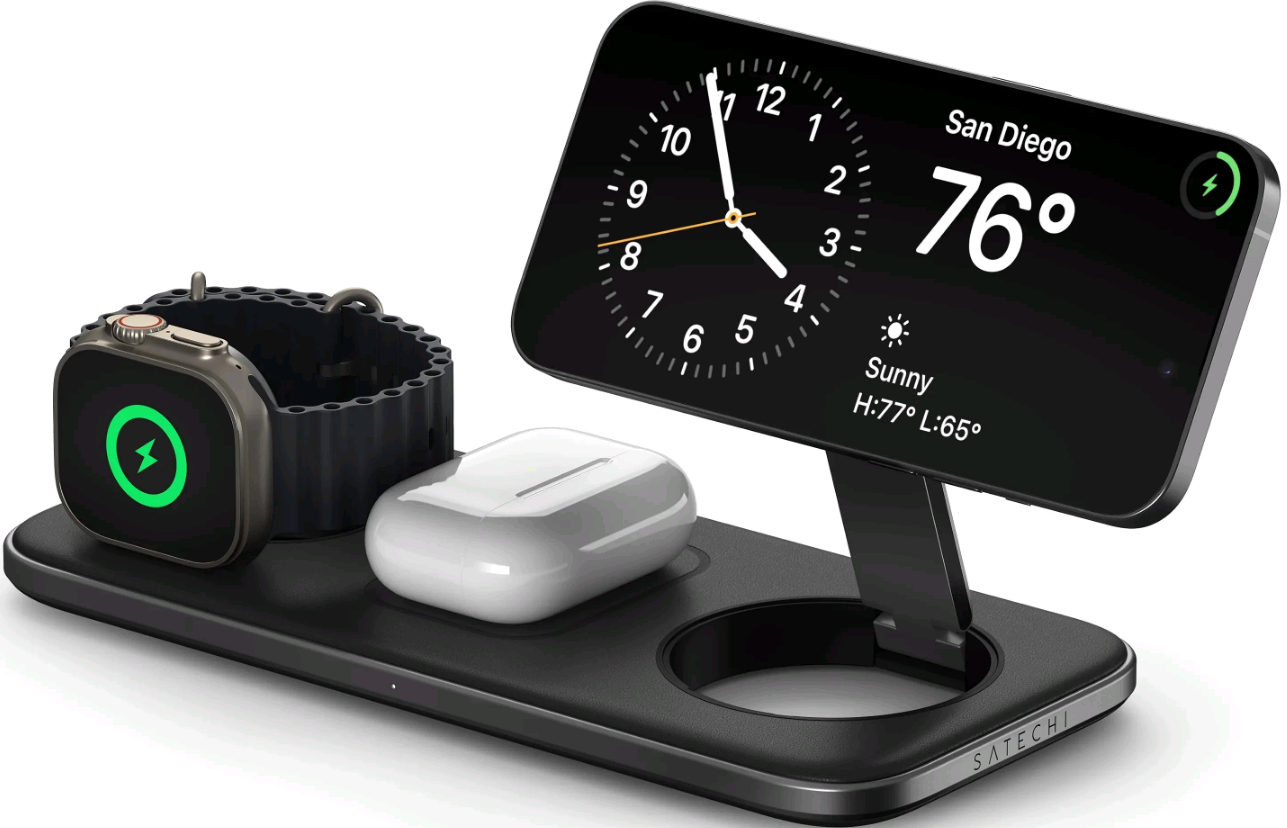 Ασύρματος Φορτιστής Satechi Qi2 Trio Μαγνητική Βάση MagSafe & Qi2 για iPhone / Apple Watch / AirPods 15W Space Grey