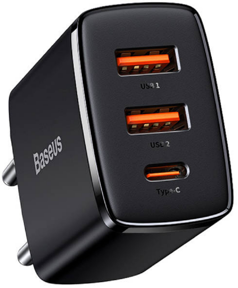 Baseus Compact Quick Charger - Φορτιστής Ταξιδιού με 2 x USB-Α / 1 x Type-C - 30W - Black