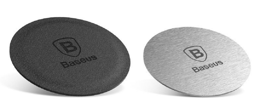 Baseus Magnet Iron Suit - Σετ Αυτοκόλλητες Μαγνητικές Πλάκες από Δερματίνη και Μέταλλο για Μαγνητική Βάση Αυτοκινήτου - 2 Τεμάχια - Black / Silver