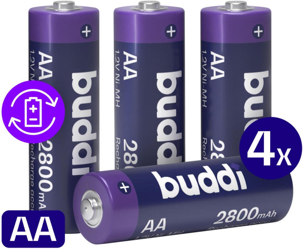 Μπαταρίες Buddi Επαναφορτιζόμενες AA Ni-MH 2.800mAh 1.2V 4 Τεμάχια Purple