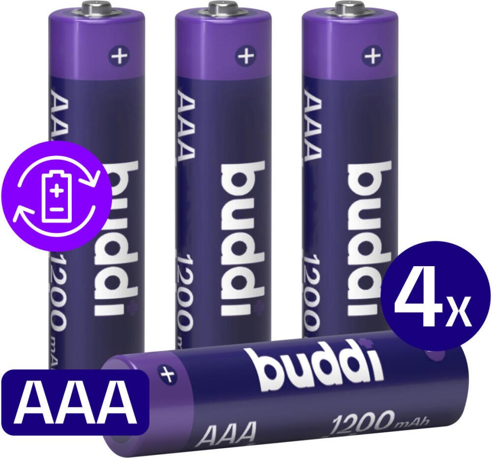 Μπαταρίες Buddi Επαναφορτιζόμενες AAA Ni-MH 1.200mAh 1.2V 4 Τεμάχια Purple
