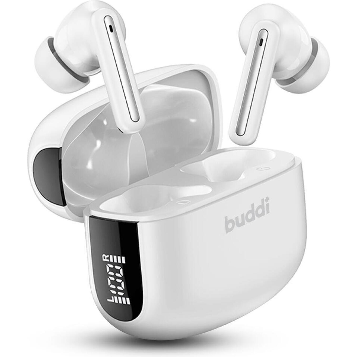 Bluetooth Ακουστικά Buddi Pulse True Wireless Headset Ασύρματα με Θήκη Φόρτισης & Τεχνολογία ANC Ακύρωσης Θορύβου 5 Έτη Εγγύηση White