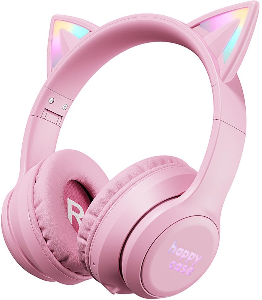 Bluetooth Ακουστικά HappyCase Popz Ασύρματα / Ενσύρματα Κεφαλής για Παιδιά με Ασφαλή Μέγιστη Ένταση Ήχου & LED Φωτισμό Pink