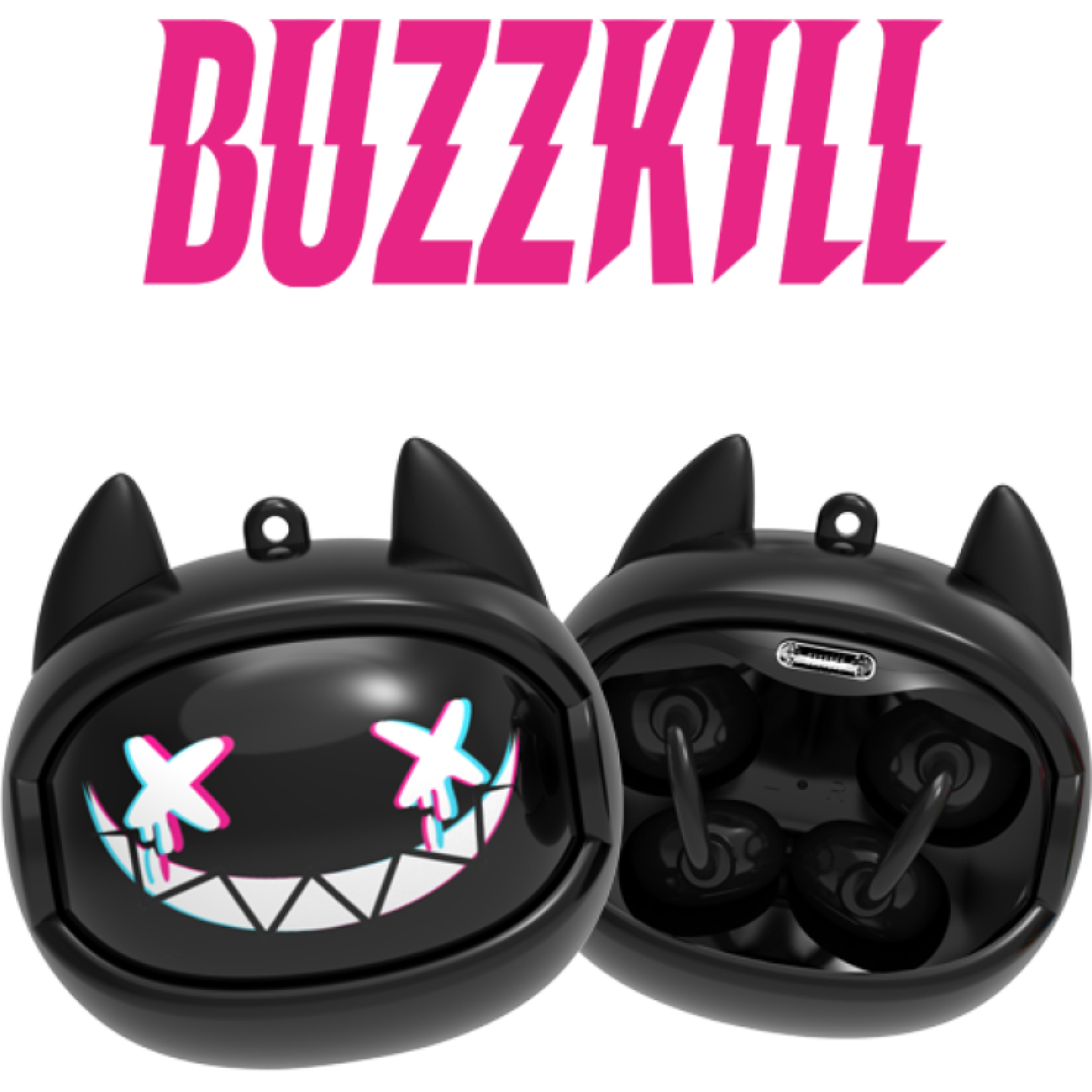 Bluetooth Ακουστικά Kiddoboo GOAT Earbuds Buzzkill Ασύρματα για Παιδιά με Θήκη Φόρτισης που Αλλάζει Φάτσα Black