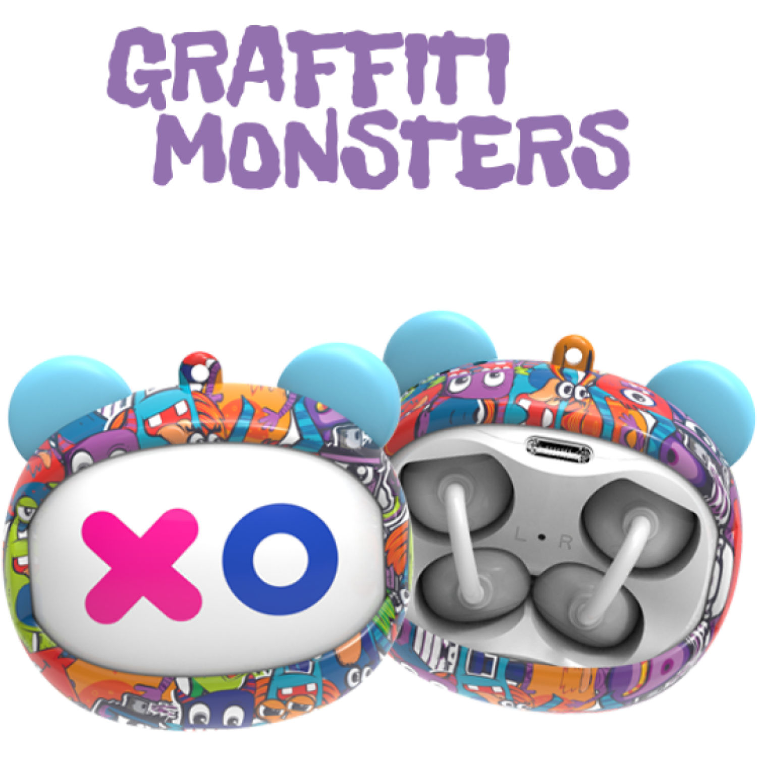 Bluetooth Ακουστικά Kiddoboo GOAT Earbuds Graffiti Monsters Ασύρματα για Παιδιά με Θήκη Φόρτισης που Αλλάζει Φάτσα Multicolour