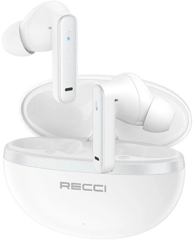 Bluetooth Ακουστικά Recci REP-W88 TWS Ασύρματα με Θήκη Φόρτισης & Τεχνολογία ANC Ακύρωσης Θορύβου White