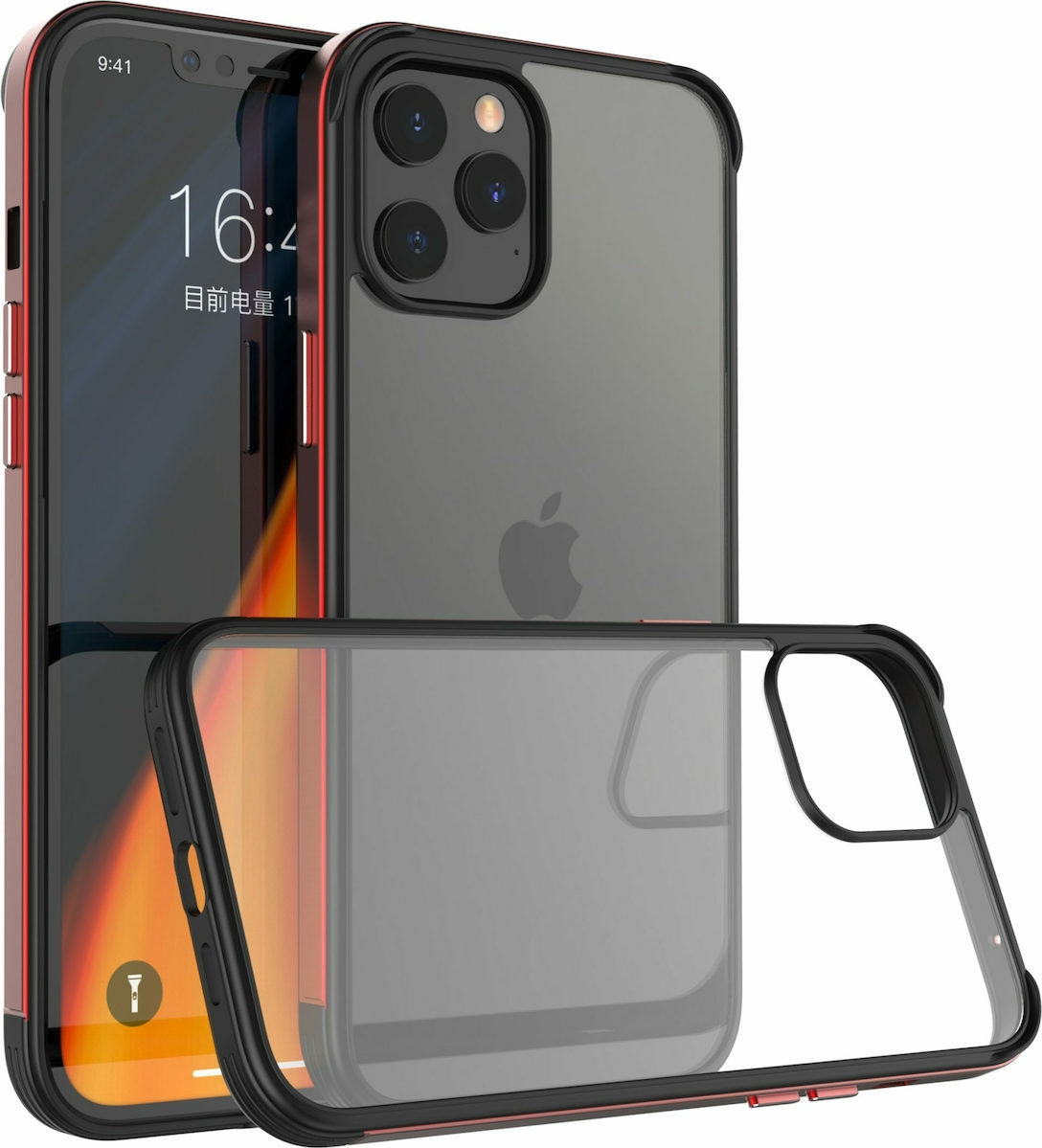 Bodycell Aluminium Bumper - Διάφανη Σκληρή Θήκη με Bumper Αλουμινίου - Apple iPhone 12 / 12 Pro - Red