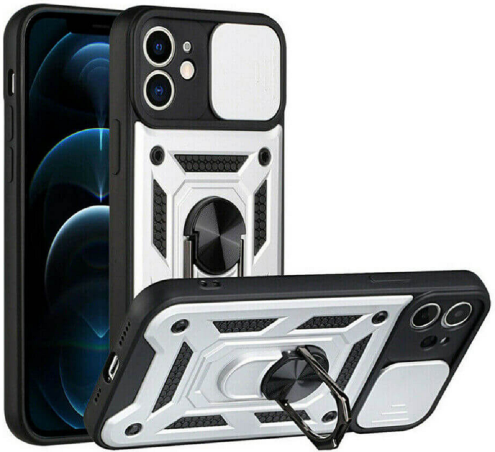 Bodycell Armor Slide - Ανθεκτική Θήκη Apple iPhone 11 με Κάλυμμα για την Κάμερα & Μεταλλικό Ring Holder - Silver (5206015013744)