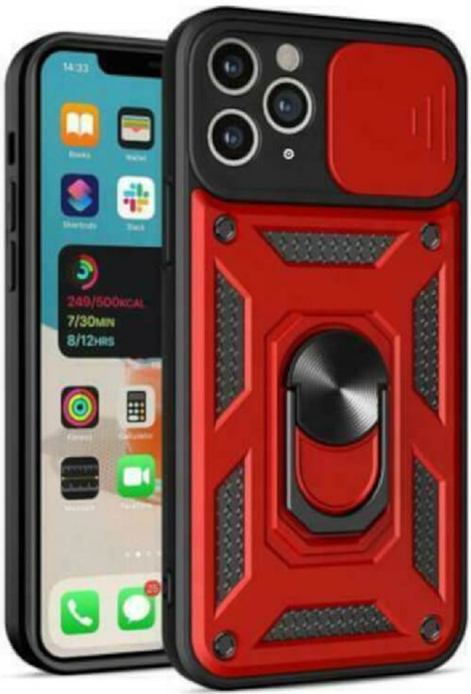 Bodycell Armor Slide - Ανθεκτική Θήκη Apple iPhone 11 Pro Max με Κάλυμμα για την Κάμερα & Μεταλλικό Ring Holder - Red