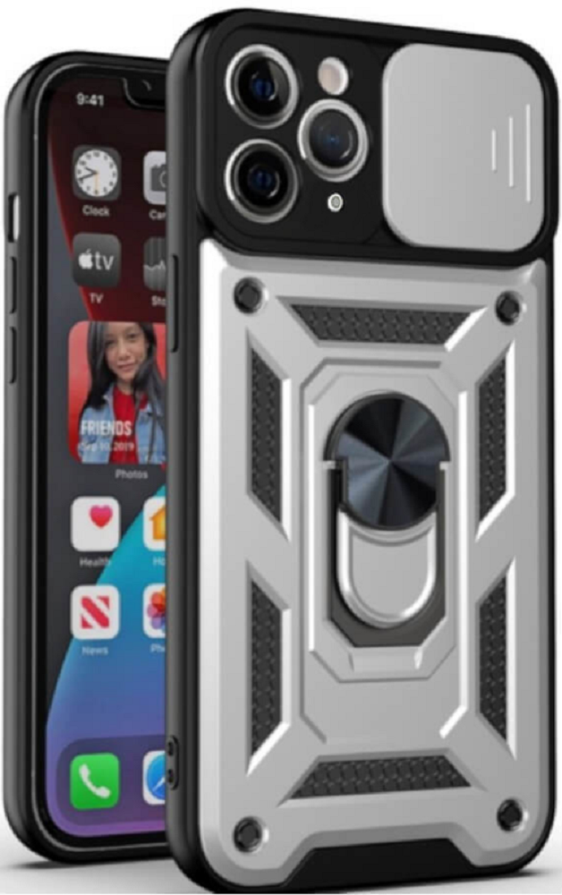 Bodycell Armor Slide - Ανθεκτική Θήκη Apple iPhone 11 Pro Max με Κάλυμμα για την Κάμερα & Μεταλλικό Ring Holder - Silver