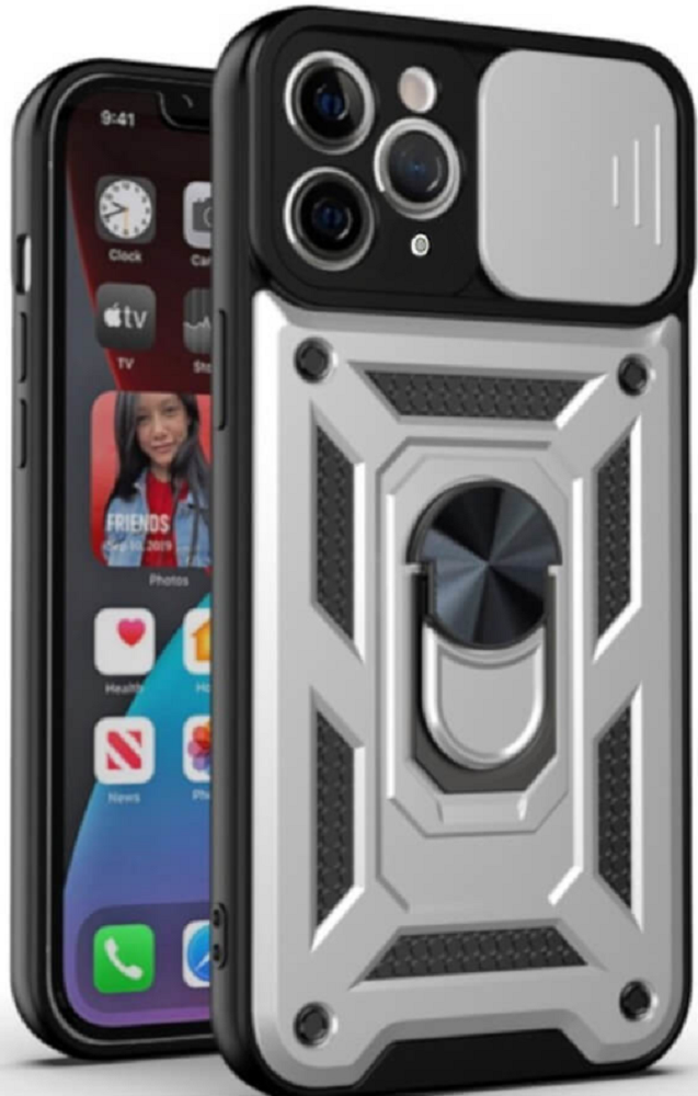 Bodycell Armor Slide - Ανθεκτική Θήκη Apple iPhone 11 Pro με Κάλυμμα για την Κάμερα & Μεταλλικό Ring Holder - Silver
