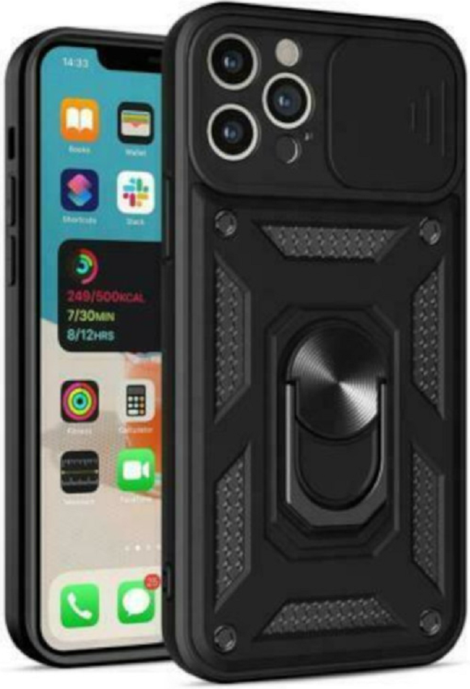 Bodycell Armor Slide - Ανθεκτική Θήκη Apple iPhone 12 Pro Max με Κάλυμμα για την Κάμερα & Μεταλλικό Ring Holder - Black