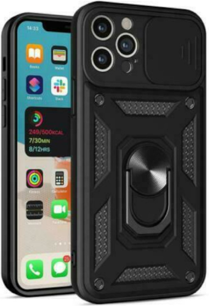 Bodycell Armor Slide - Ανθεκτική Θήκη Apple iPhone 12 Pro με Κάλυμμα για την Κάμερα & Μεταλλικό Ring Holder - Black