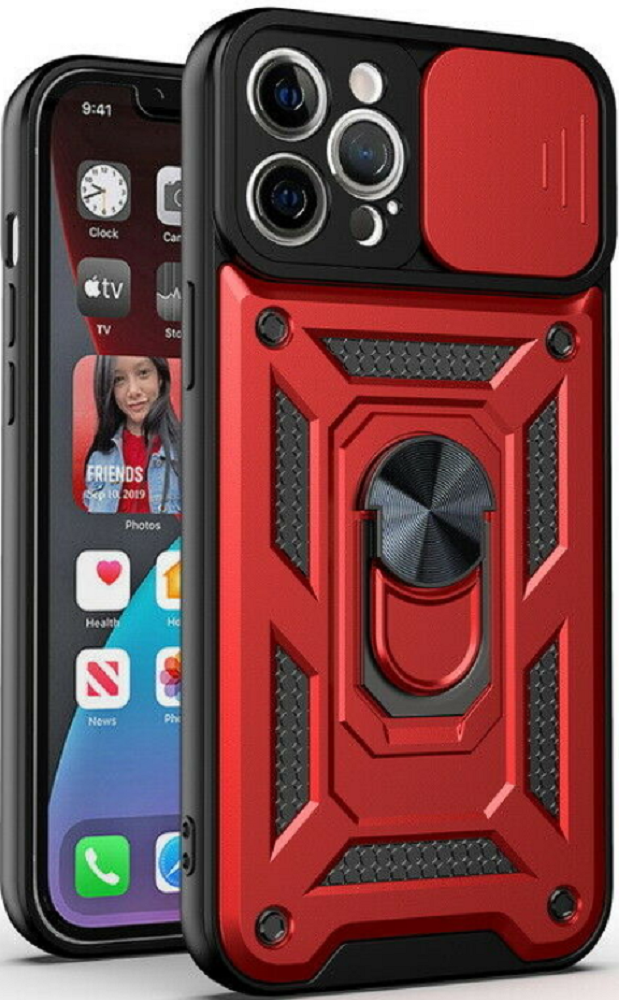 Bodycell Armor Slide - Ανθεκτική Θήκη Apple iPhone 13 Pro με Κάλυμμα για την Κάμερα & Μεταλλικό Ring Holder - Red 