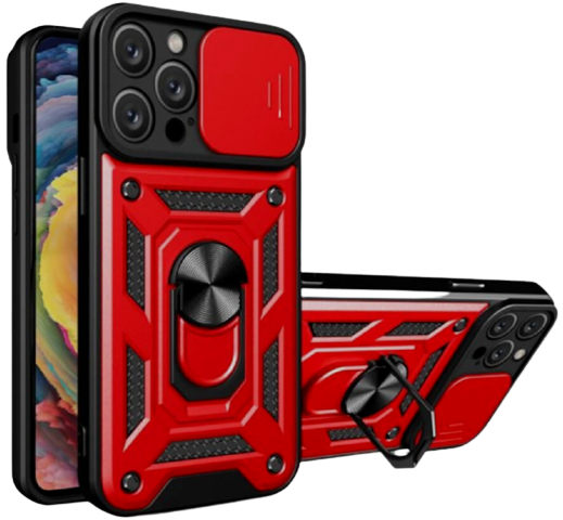Bodycell Armor Slide - Ανθεκτική Θήκη Apple iPhone 14 Pro Max με Κάλυμμα για την Κάμερα & Μεταλλικό Ring Holder - Red (5206015013935)