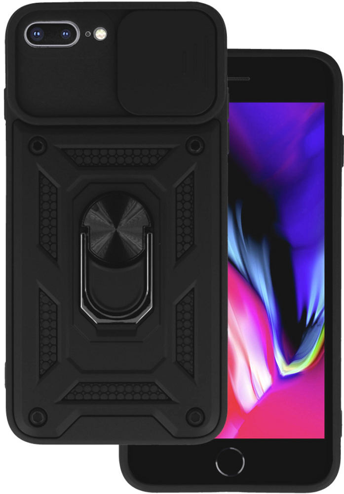 Bodycell Armor Slide - Ανθεκτική Θήκη Apple iPhone 8 Plus / 7 Plus με Κάλυμμα για την Κάμερα & Μεταλλικό Ring Holder - Black