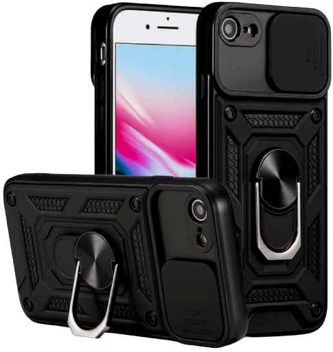 Bodycell Armor Slide - Ανθεκτική Θήκη Apple iPhone SE 2022 / 2020 / 8 / 7 με Κάλυμμα για την Κάμερα & Μεταλλικό Ring Holder - Black