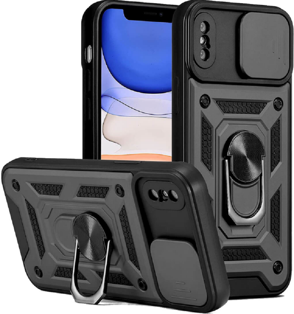 Bodycell Armor Slide - Ανθεκτική Θήκη Apple iPhone XS Max με Κάλυμμα για την Κάμερα & Μεταλλικό Ring Holder - Black