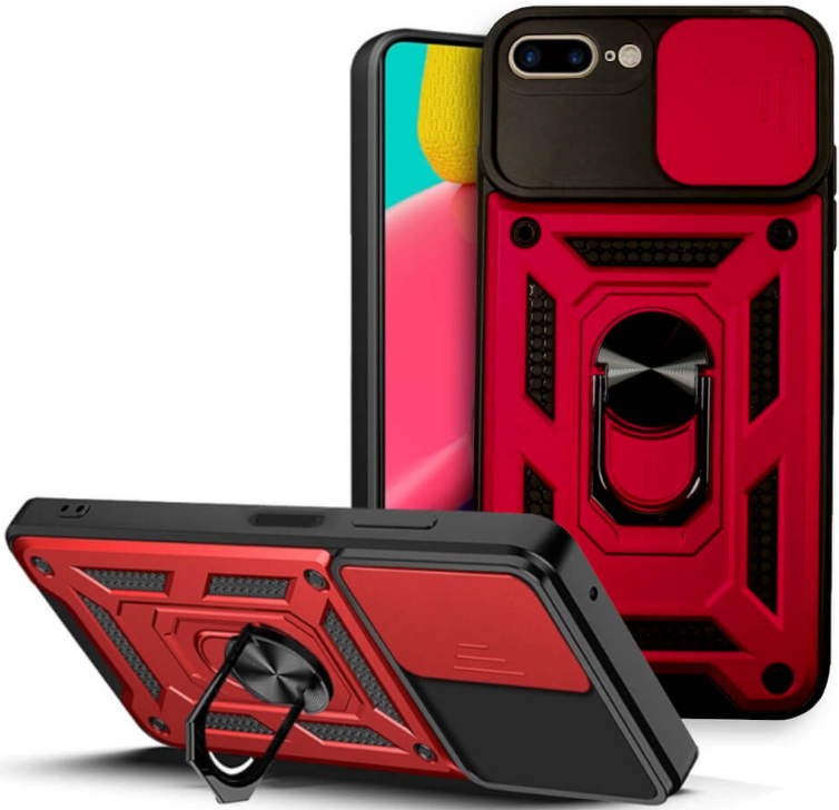 Bodycell Armor Slide - Ανθεκτική Θήκη iPhone 8 Plus / 7 Plus με Κάλυμμα για την Κάμερα & Μεταλλικό Ring Holder - Red